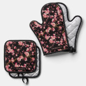 Sakura-Kirschblüten-Muster Ofenhandschuh & Topflappen-Set (Vorderseite/Rückseite)