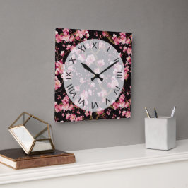 Sakura-Kirschblüten-Muster Quadratische Wanduhr