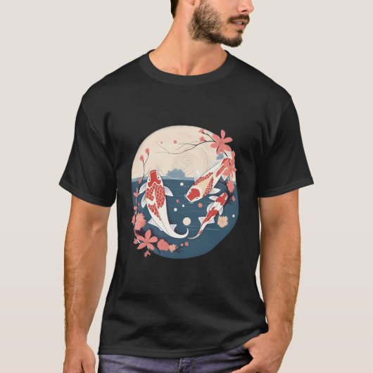 Sakura Koi Fish Petals Elegance Japanisch T-Shirt (Vorderseite)