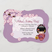 Sakura Kokeshi Doll Geisha Birthday Party Foto Einladung (Vorne/Hinten)
