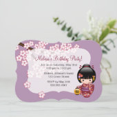 Sakura Kokeshi Doll Geisha Birthday Party Foto Einladung (Stehend Vorderseite)