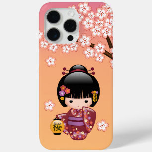 Sakura Kokeshi Doll - Geisha Girl on Peach Case-Mate iPhone Hülle
