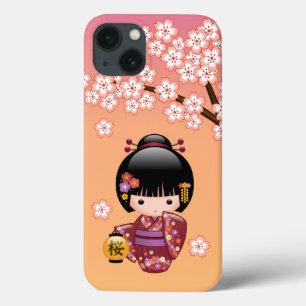 Sakura Kokeshi Doll - Geisha Girl on Peach Case-Mate iPhone Hülle