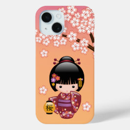 Sakura Kokeshi Doll - Geisha Girl on Peach Case-Mate iPhone Hülle