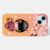 Sakura Kokeshi Doll - Geisha Girl on Peach Case-Mate iPhone Hülle (Rückseite (Horizontal))
