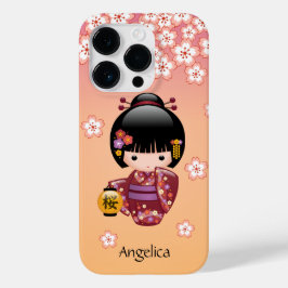 Sakura Kokeshi Doll - Geisha Girl on Peach Case-Mate iPhone Hülle