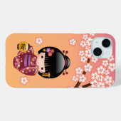 Sakura Kokeshi Doll - Geisha Girl on Peach Case-Mate iPhone Hülle (Rückseite (Horizontal))