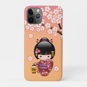 Sakura Kokeshi Doll - Geisha Girl on Peach Case-Mate iPhone Hülle