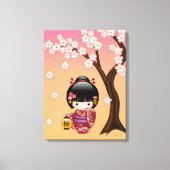Sakura Kokeshi Doll - Geisha Girl on Peach Leinwanddruck (Vorderseite)