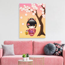 Sakura Kokeshi Doll - Geisha Girl on Peach
