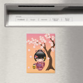 Sakura Kokeshi Doll - Geisha Girl on Peach Magnet (In Situ (Geschirrspüler))