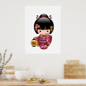 Sakura Kokeshi Doll - Geisha Girl on Peach Poster (Küche)