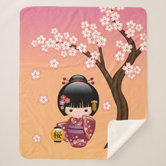 Sakura Kokeshi Doll - Geisha Girl on Peach Sherpadecke (Vorderseite)