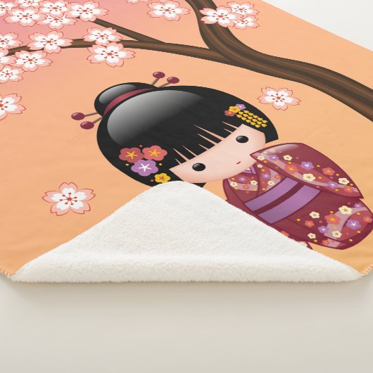 Sakura Kokeshi Doll - Geisha Girl on Peach Sherpadecke (3/4)
