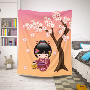 Sakura Kokeshi Doll - Geisha Girl on Peach Sherpadecke