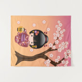Sakura Kokeshi Doll - Geisha Girl on Peach Wandteppich (Vorderseite (Horizontal))