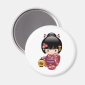 Sakura Kokeshi Doll - Geisha Girl on White Magnet (Vorderseite/Rückseite)