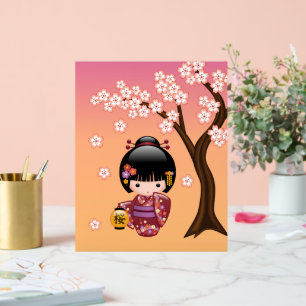 Sakura Kokeshi Doll - Geisha Girl on Yellow Acrylschild