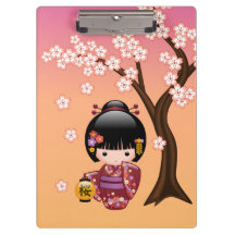 Sakura Kokeshi Doll - Niedlich Geisha Girl on Peac