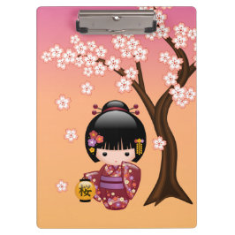 Sakura Kokeshi Doll - Niedlich Geisha Girl on Peac Klemmbrett