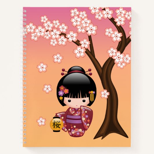 Sakura Kokeshi Doll - Niedlich Geisha Girl on Peac Notizbuch (Vorderseite)