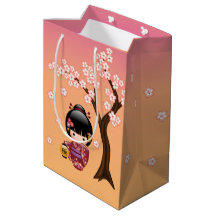 Sakura Kokeshi Doll Niedlich Geisha Girl Orange