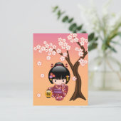 Sakura Kokeshi Doll Niedlich Geisha Girl Postkarte (Stehend Vorderseite)