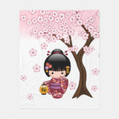 Sakura Kokeshi Doll - Niedliches japanisches Geish Fleecedecke (Vorderseite)