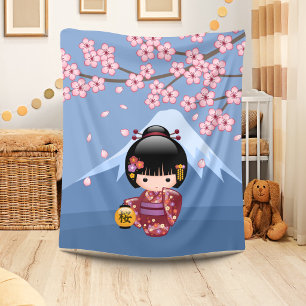 Sakura Kokeshi Doll - Niedliches japanisches Geish Fleecedecke
