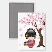 Sakura Kokeshi Doll - Niedliches japanisches Geish Magnet (Vorderseite/Rückseite)
