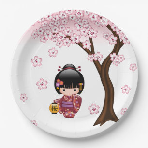 Sakura Kokeshi Doll - Niedliches japanisches Geish Pappteller