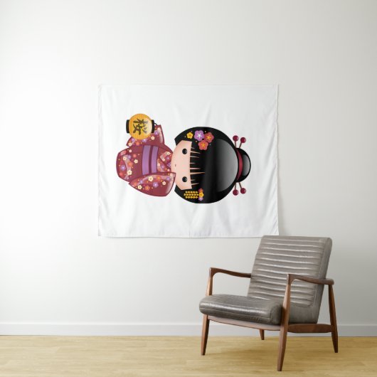 Sakura Kokeshi Doll - Niedliches japanisches Geish Wandteppich (Beispiel (Horizontal))
