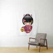 Sakura Kokeshi Doll - Niedliches japanisches Geish Wandteppich (Beispiel)