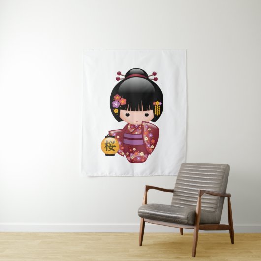 Sakura Kokeshi Doll - Niedliches japanisches Geish Wandteppich (Beispiel)