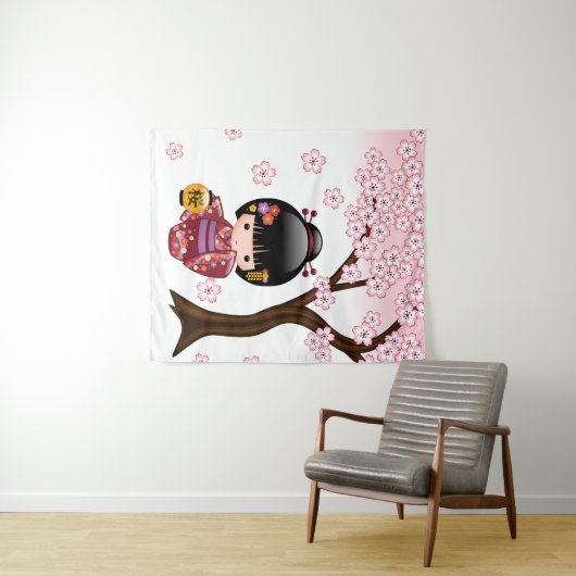 Sakura Kokeshi Doll - Niedliches japanisches Geish Wandteppich (Beispiel (Horizontal))