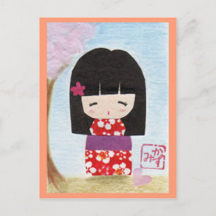 Sakura Kokeshi Doll Postcard Postkarte