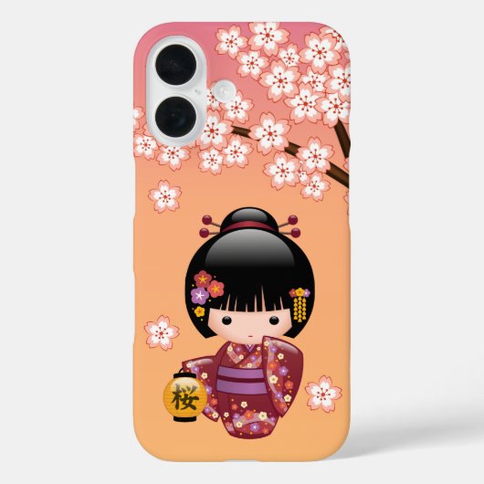 Sakura Kokeshi-Puppe Geisha-Mädchen auf Orange Case-Mate iPhone Hülle (Rückseite)