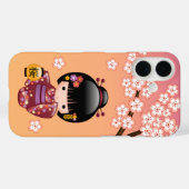 Sakura Kokeshi-Puppe Geisha-Mädchen auf Orange Case-Mate iPhone Hülle (Rückseite (Horizontal))