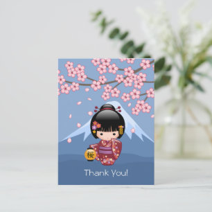 Sakura Kokeshi-Puppe - Niedliche Geisha Danke Postkarte