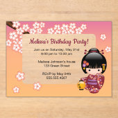 Sakura Kokeshi Transparentes Geburtstagskorb Acryleinladungen (Vorderseite)