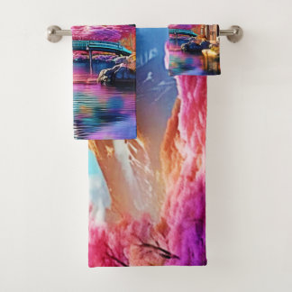 Sakura Mountain: Frühlingsszene Badhandtuch Set