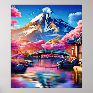 Sakura Mountain: Frühlingsszene Poster
