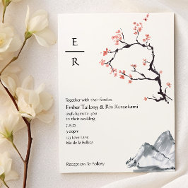 Sakura Mountain | Lässig Monogram Wedding Invitati Einladung