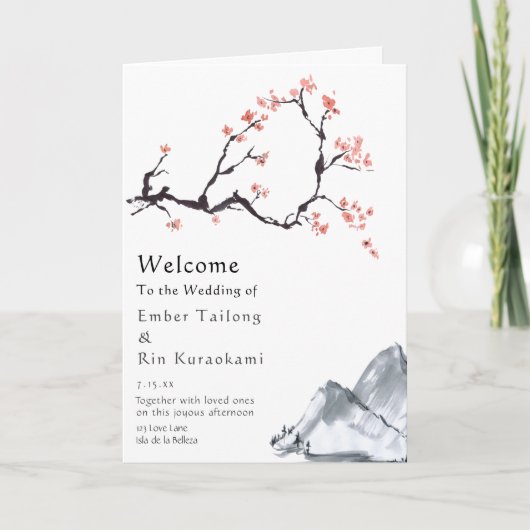 Sakura Mountain | Lässige geklappte Hochzeit Programm (Vorderseite)