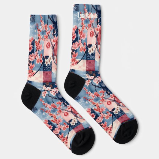 Sakura Patchwork Socken mit Blau und Rosa Elegante (Rechts)