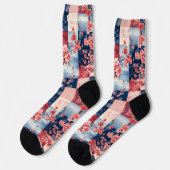 Sakura-Patchwork-Socken mit blauer und rosafarbene Socken (Linkes Detail)