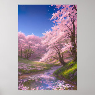 Sakura Petals auf dem Wasser Poster