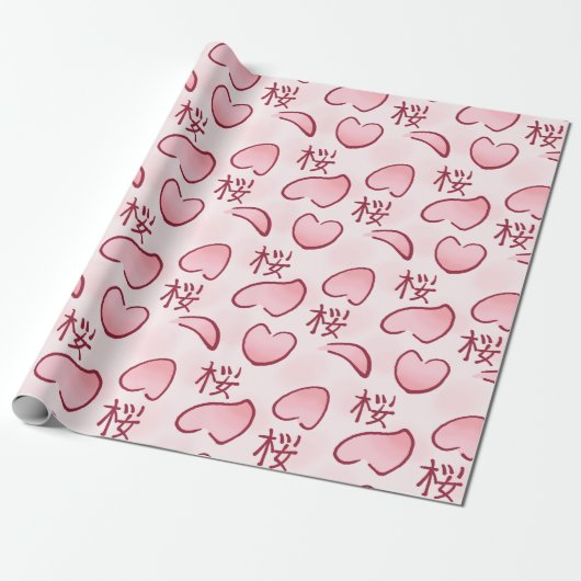 Sakura Petals mit Kanji Geschenkpapier (Ungerollt)