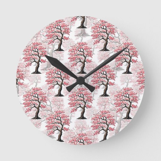 Sakura Pink Cherry Blossom Baumdesign Runde Wanduhr (Vorderseite)