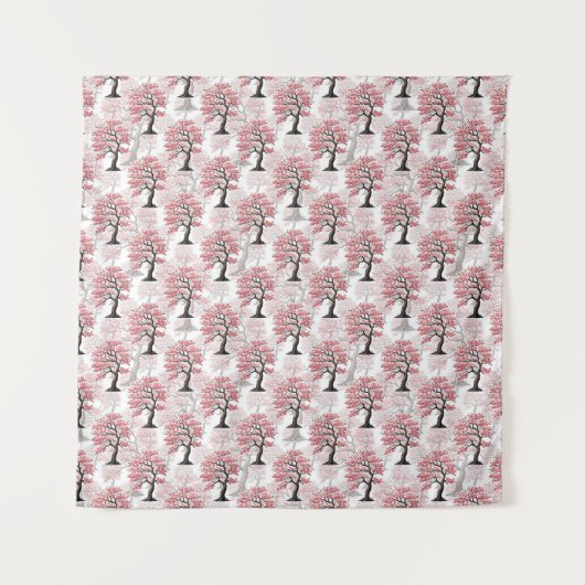 Sakura Pink Cherry Blossom Baumdesign Wandteppich (Vorderseite)